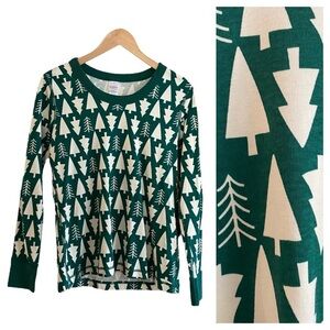 Hanna Andersson Winter Green Tree Print Holiday Long John Pajama Top
